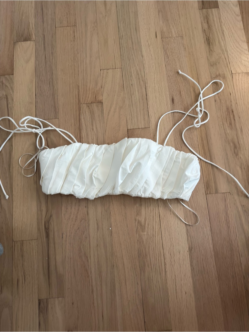 Zara White Ruched Bandeau with Tie Detail